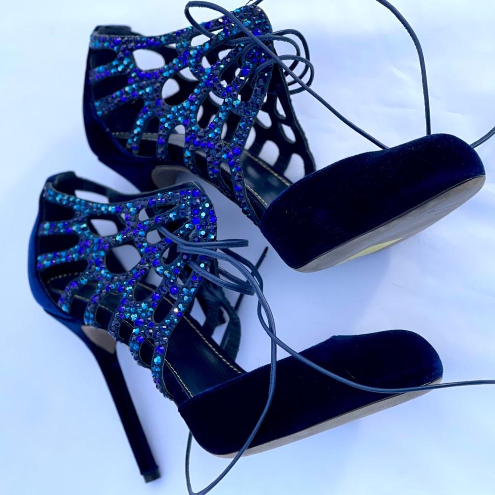 SOLD SOLD SOLD SOLD  NEW Sergio Rossi Velluto STRASS Royal Blue Heels Size 38